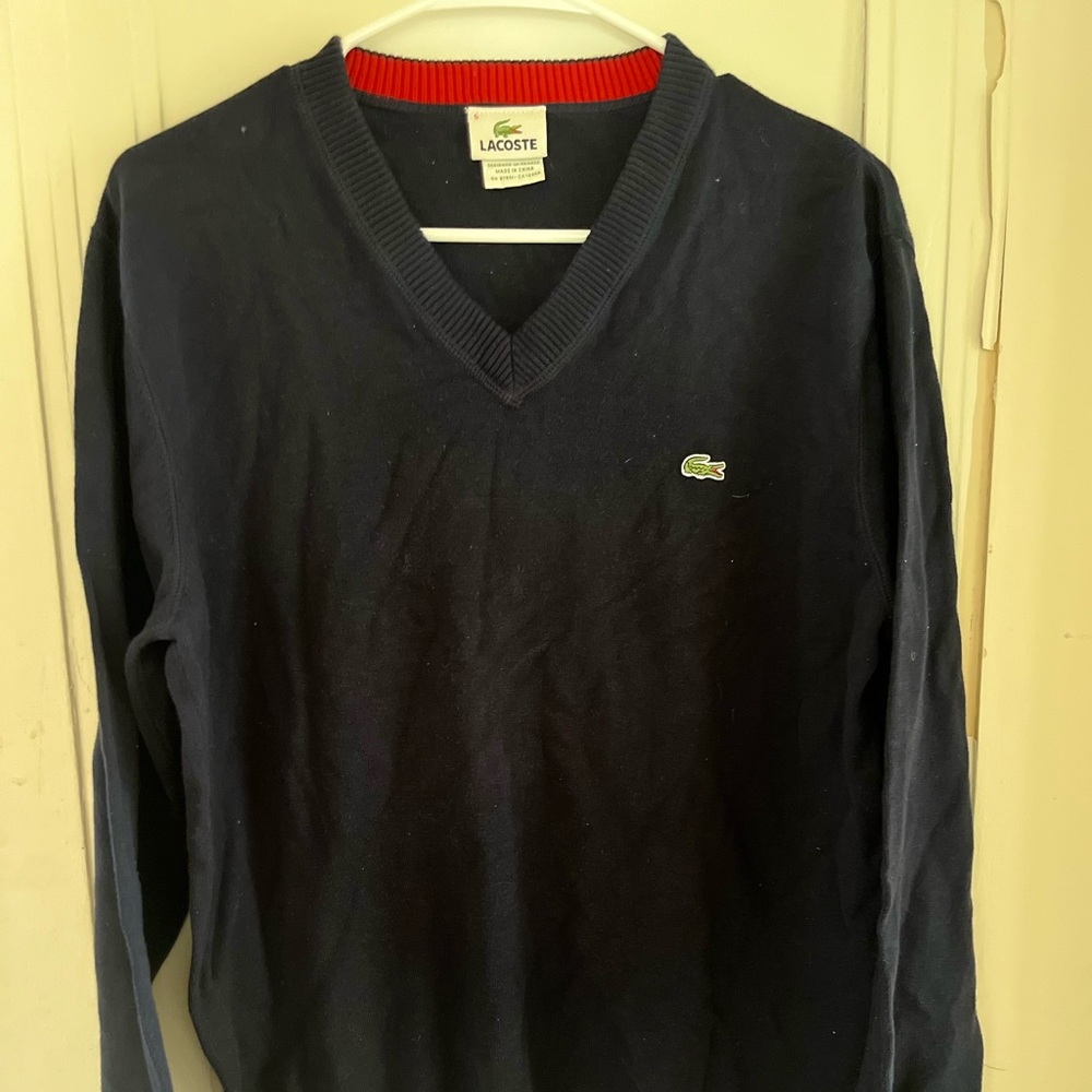 Lacoste Navy Cotton Men’s V Neck Sweater Sz 6